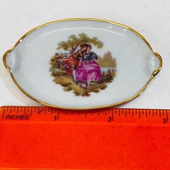Limoges Castel France Porcelaine Miniature Tray Lovers Gold Trim Vintage as is - Picture 9 of 11